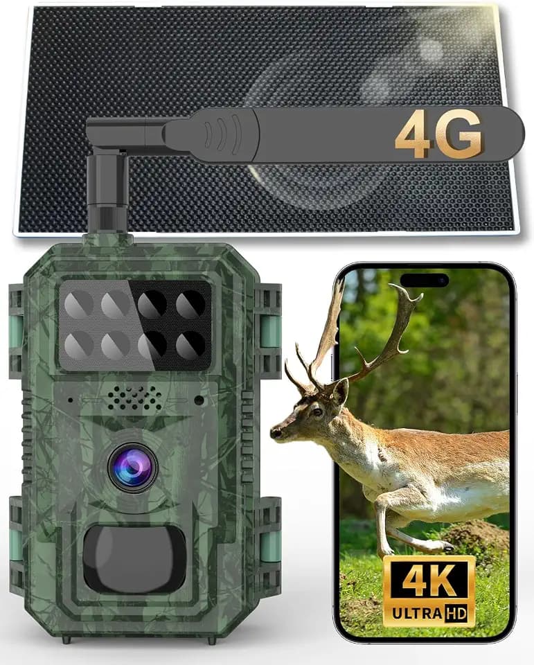 Vatony 4G Cellular Trail Camera-with 4K 48MP Wide Angle 120 Degree,Night Vision up to 100FT, Solar Powered Hunting Camera with SD Storage, IP68 Waterproof, Motion Activated Wildlife Camera
