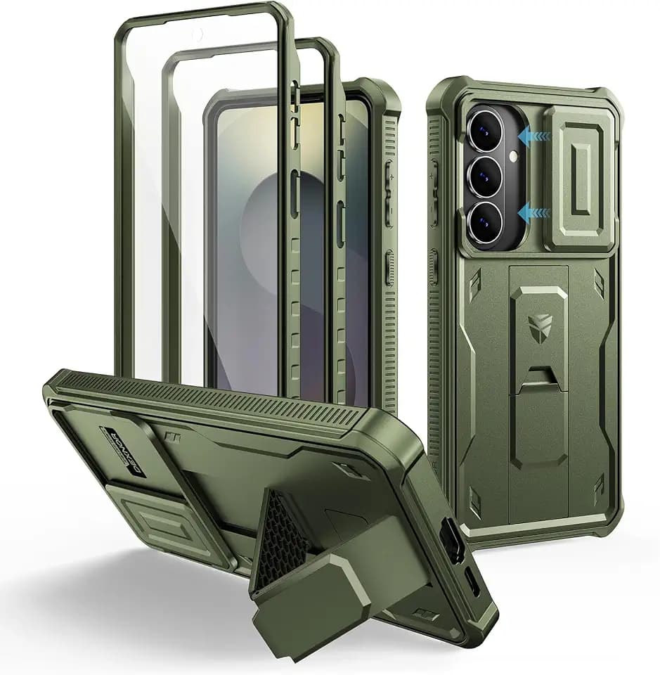 Dexnor for Samsung Galaxy S26+ Plus Case with Upgraded Slide Camera Cover & 2 Front Frames & Built-in Screen Protector & Kickstand, Heavy-Duty Rugged Case Full-Body Protective Cover(2026),Army Green
