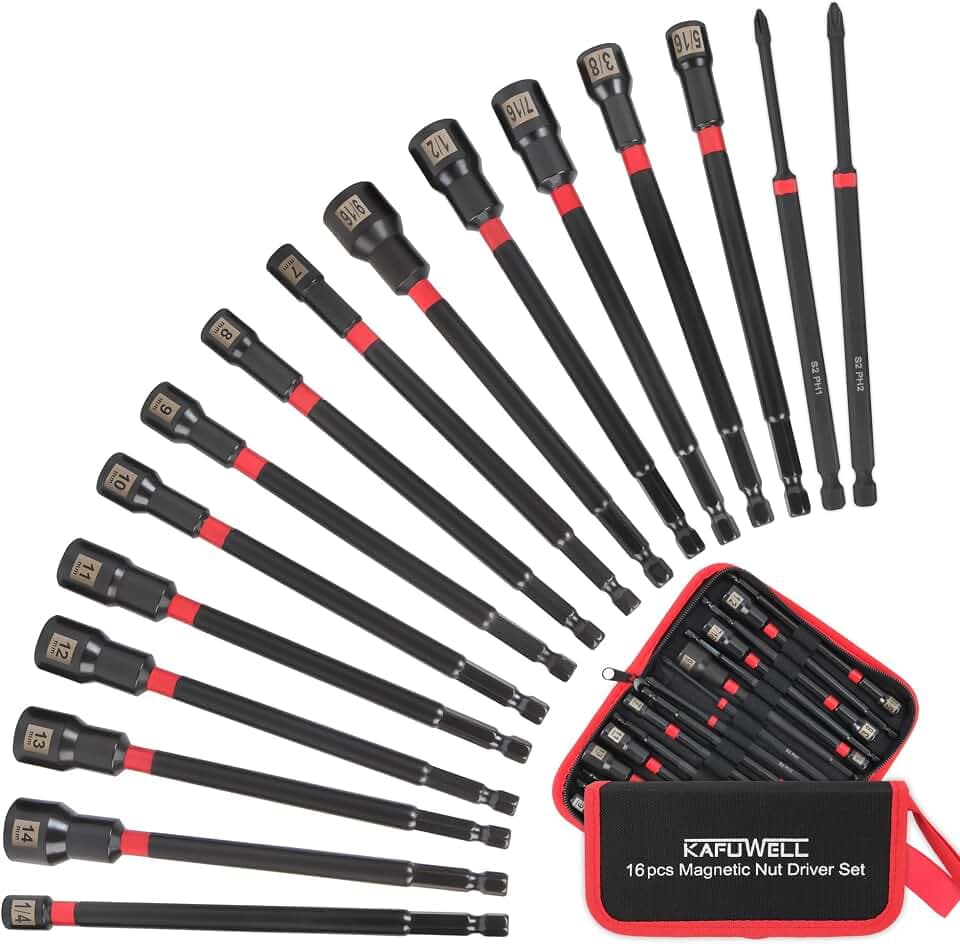 16PCS Nut Driver Set Magnetic, Long Shank, 1/4"Hex Shank