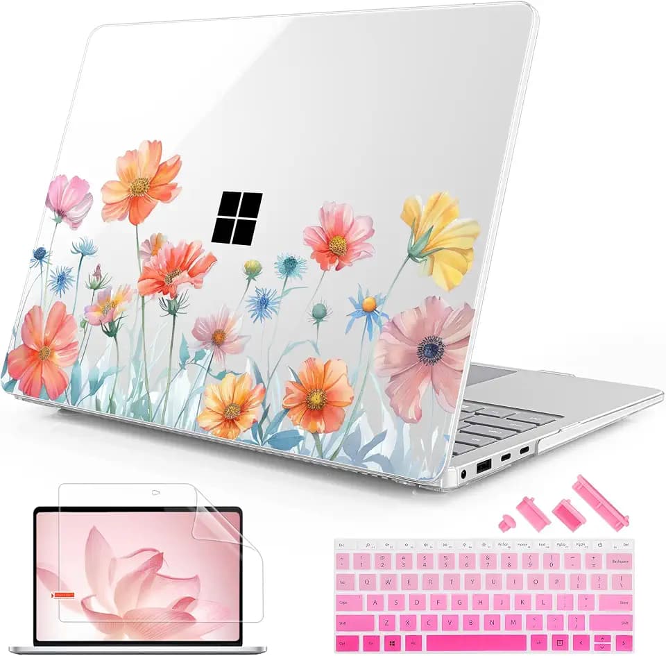 Mektron Case for 13.8" Microsoft Surface Laptop 8/7 (2026/2024) Surface Laptop 13.8 Inch Cover Fits Model 2036, Keyboard Cover +Screen Protector +Dust Plugs, Wildflower
