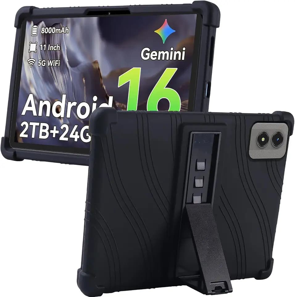 MEMELOKA Hülle für TABWEE T50 Tablet/TABWEE T30/Android 16 Tablet 11 Zoll, Weiche und Leichte Silikon Stoßfest Schutzhülle mit Ständer[rutschfest][Kratzfest], Schwarz