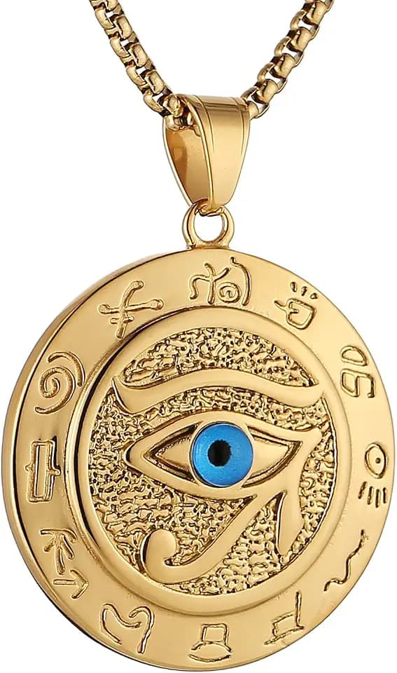 STWTR Eye of Horus Necklace for Men Stainless Steel Retro Egypt Round Pendant Necklace Talisman Jewelry Gift
