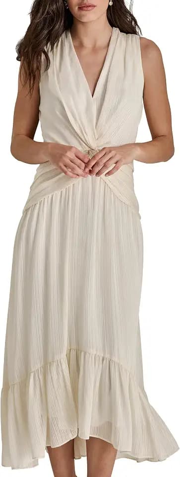 DKNY Womens V-Neck Twist Front Sleeveless Dress