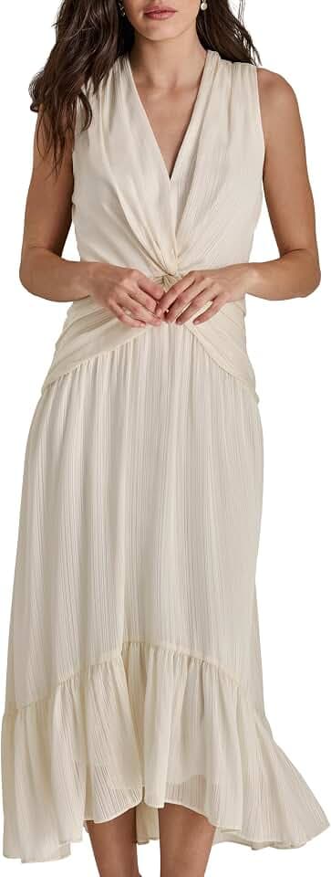 DKNY Womens V-Neck Twist Front Sleeveless Dress