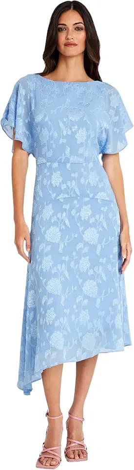 Maggy London Women's Flutter Sleeve Burnout Midi Dress for Women | Semi Formal Dresses | Wedding Guest Dresses for Women