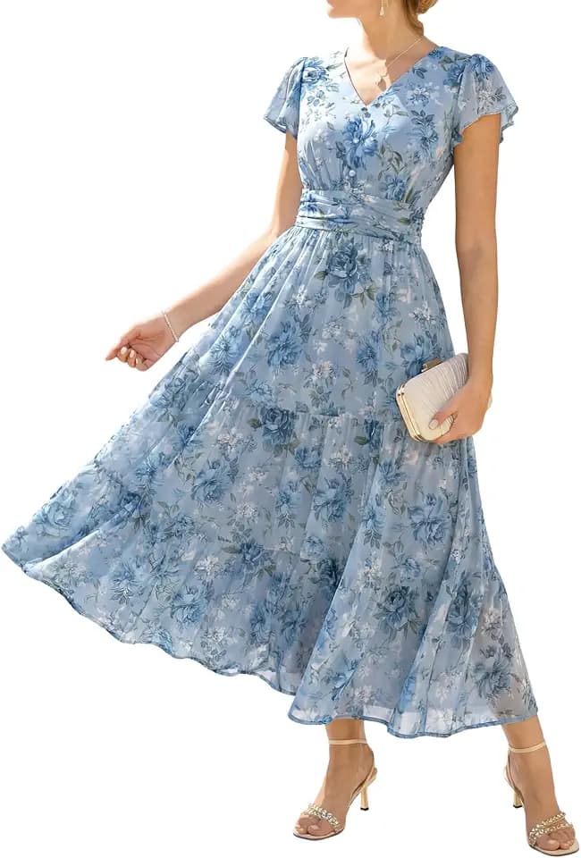 GRACE KARIN Women Summer Dress,Maxi Floral Wedding Guest Dresses