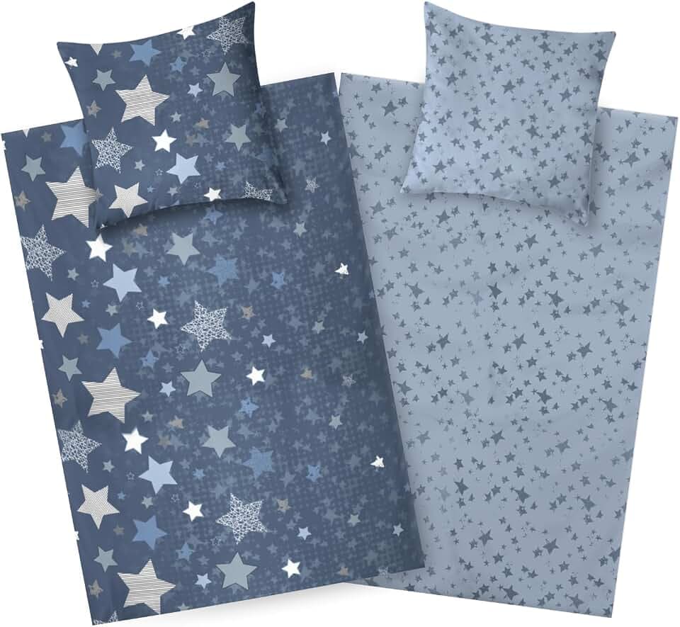 Aminata kids Biber Bettwäsche 135x200 cm Sterne Stern-Motiv 100% Baumwolle