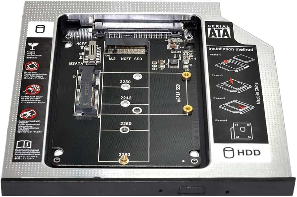 Xiwai MSATA NGFF B/M-Key SSD auf Slimline SATA 13Pin Caddy Case für 9,5 mm Universal Laptop CD/DVD-ROM Optical Bay