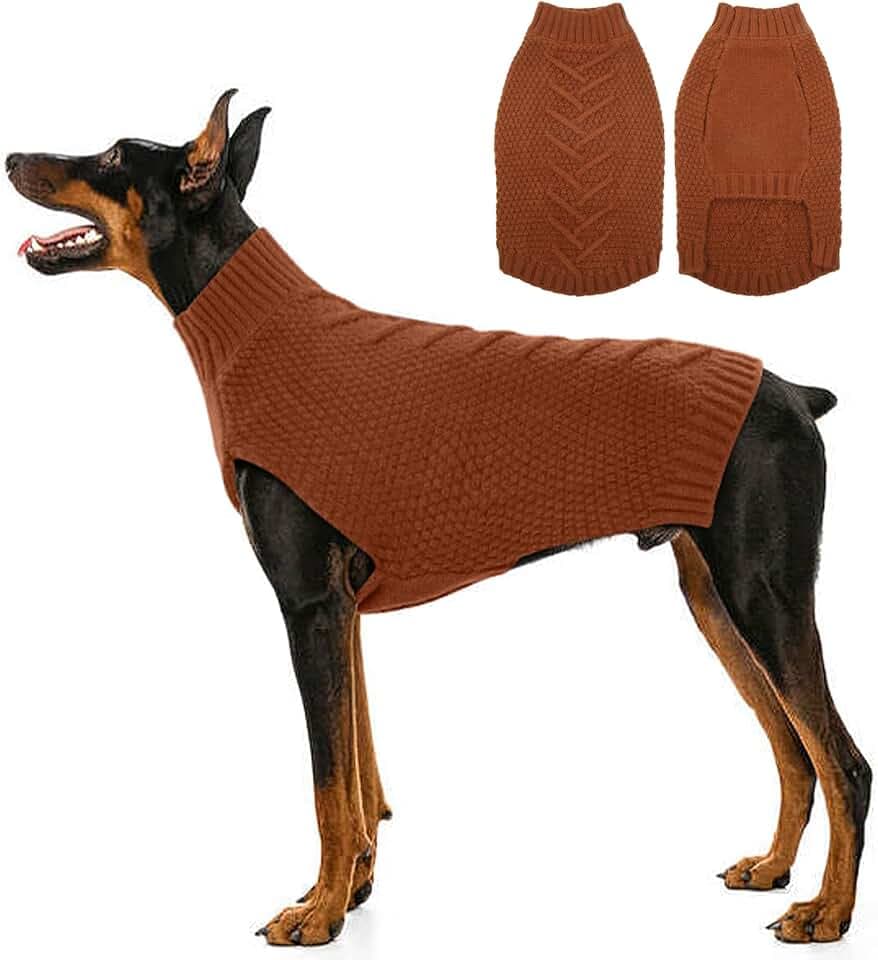Warm Hunde Pulli, HundPullover für Große Hunde, Strickwaren Pulli, Dickes Material Hundepullover für Winter, Fleece Pullover für Dobermann, Karamell, 2XL
