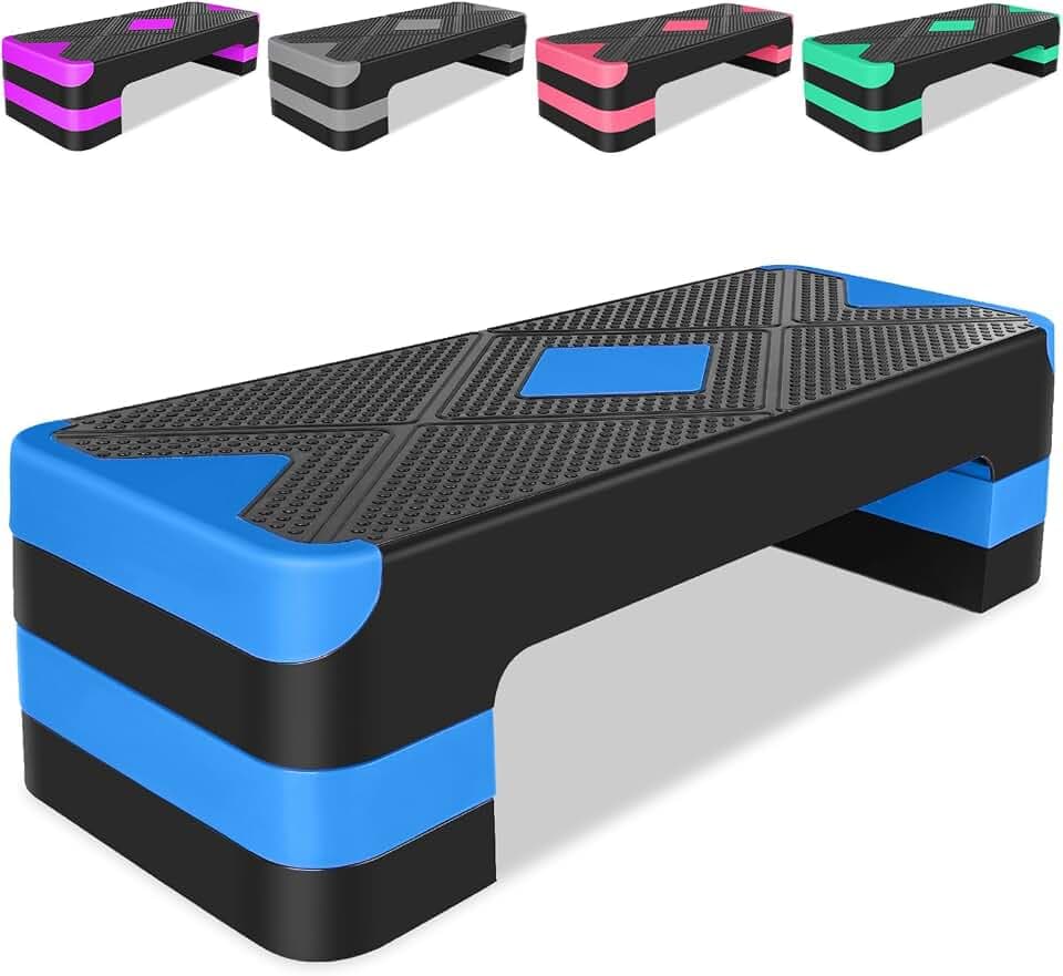 27" Exercise Workout Aerobic Step Platform Trainer, Adjustable Fitness 4-6-8in Exercise Stepper Workout with 4 Risers, Aerobics Stepper Workout Stepper for Home Gym Cardio Strength & Training