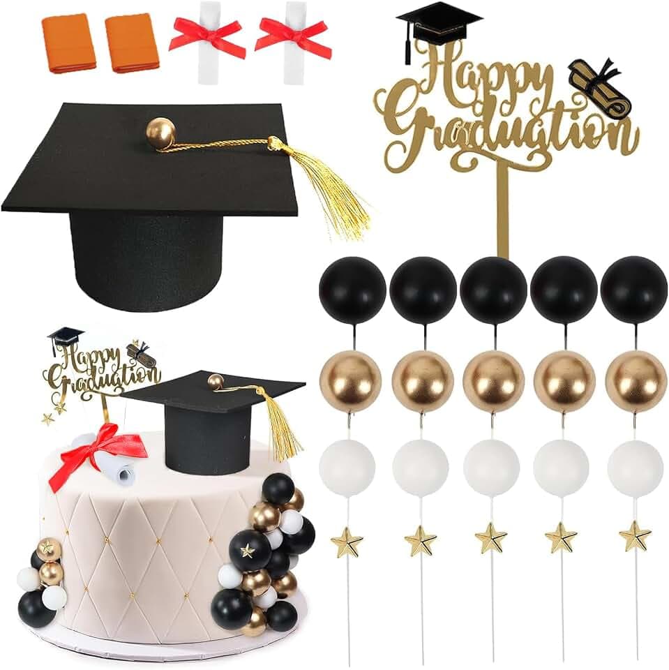 26 Stück Graduation Cake Topper Fünfzackiger Stern Tortendeko Rund Metall Graduation Deko Schriftrolle Geeignet Tischdekorationen Kuchen Desserts Abschlussfeiern aller Stufen