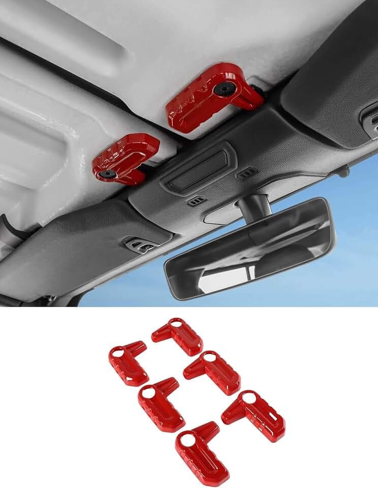 Savadicar Red Interior Accessories - Hardtop Latches Trim Cover for 2018-Present Jeep Wrangler JL JLU 4XE & Gladiator JT - Solid Color Interior Decor Upgrade Option, 6-Piece