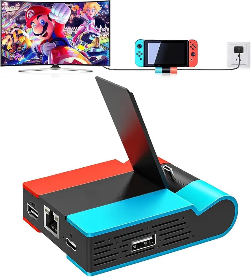 Switch Docking Station - Tendak TV Dock für Nintendo Switch/Switch OLED, Faltbare Typ C zu HDMI Adapter Switch Ladestation mit 1000Mbit RJ45 Ethernet Adapter und 2X USB Anschluss