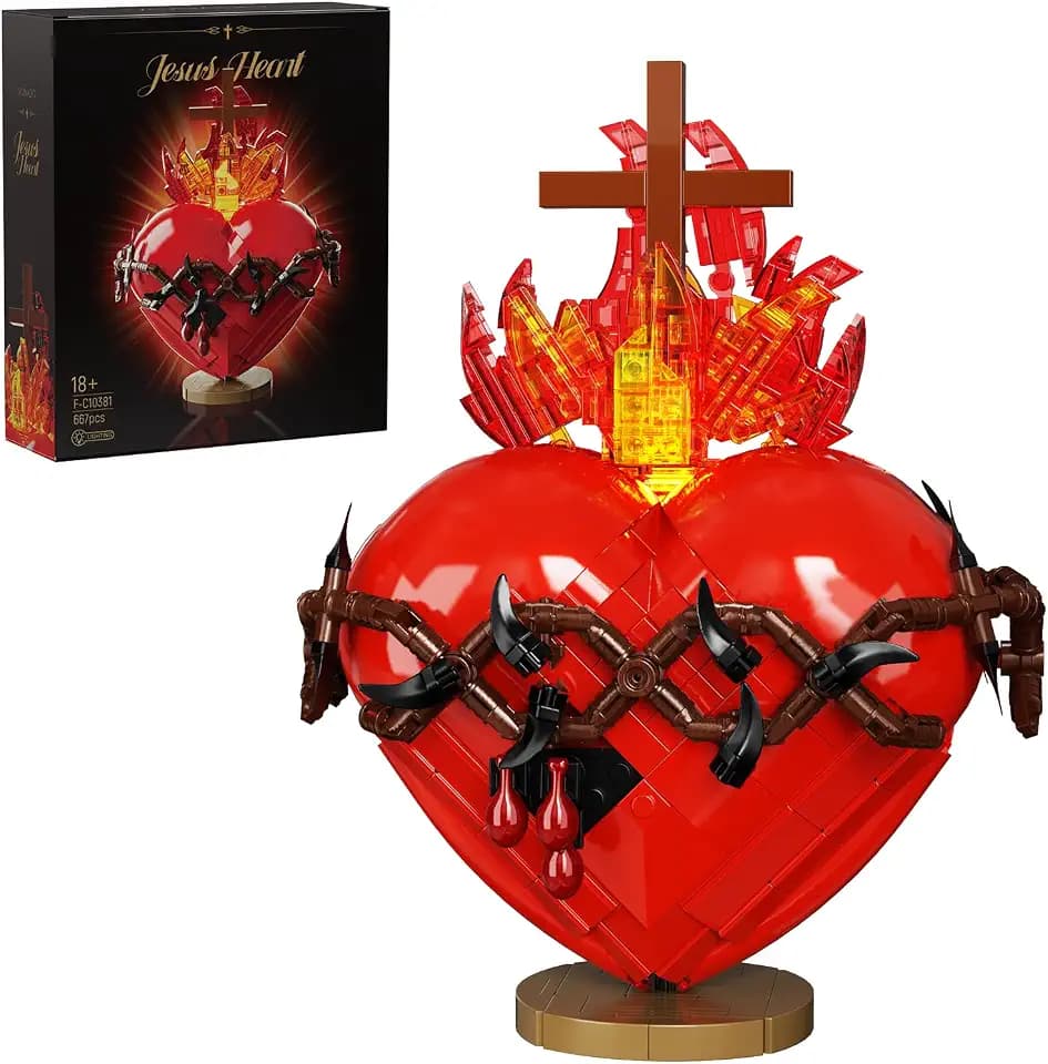 Sacred Heart of Jesus Building Block Set, Sacred Heart Building Model, Compatible with Lego Jesus Toy Decoration for Prayer Room, Christian, Religious, Easter Gift for Adults Women (667 PCS)