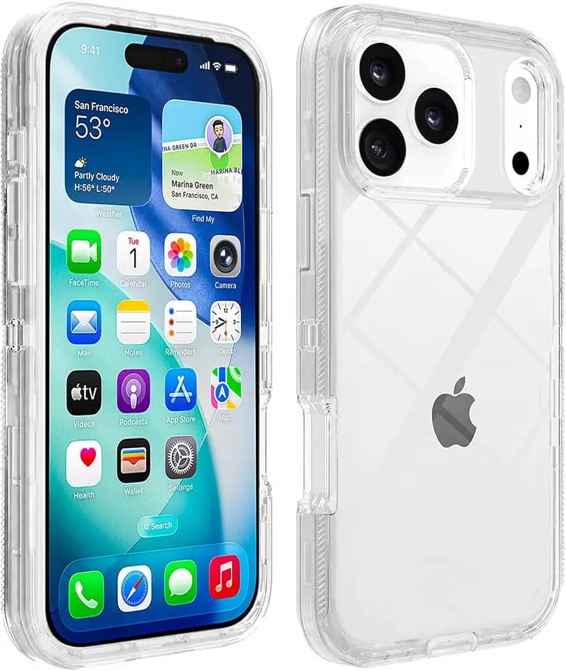 for iphone18 Pro CaseClear/iPhone 17 Pro 3-Layer Crystal Clear Shockproof Phone Cover, Heavy Duty Anti-Drop Rugged Transparent Protective Case