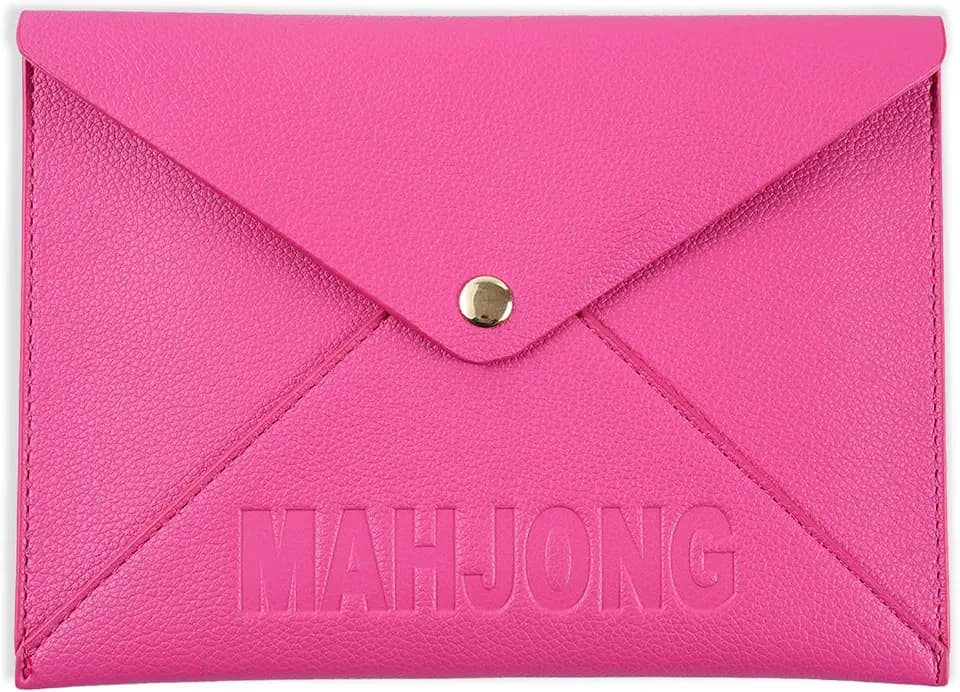 Vegan Leather Mahjong Card Sleeve Holder, Fits Most Mahjong Cards, Line Readers & Shuffler Cards, Gift Box Included, Perfect Mah jong Gift & Accessories for Men Women (HOT PINK, 8.6 * 6.3 IN)