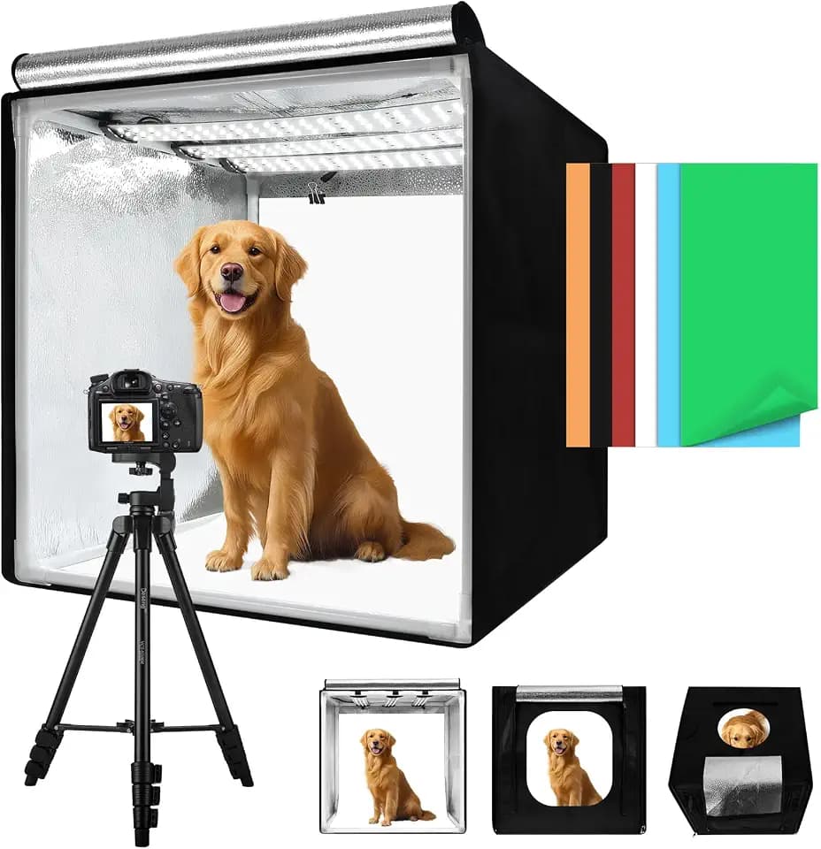 Light Box with Tripod Stand, 32"x32" Upgraded LightBox with 3 Stepless Dimming Light Boards (CRI ≥95) 405 Light Beads, Shooting Tent kit with 6 PVC Backdrops.Photo Studio Light Box for Photography