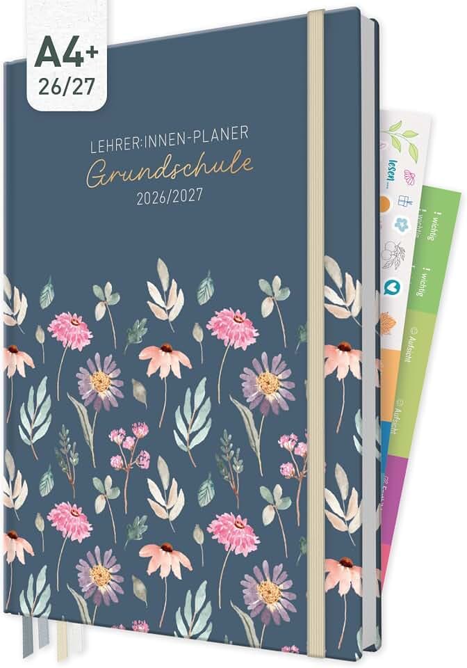 Häfft® Lehrerplaner Grundschule 2026/2027 A4+ "Flying Flowers"