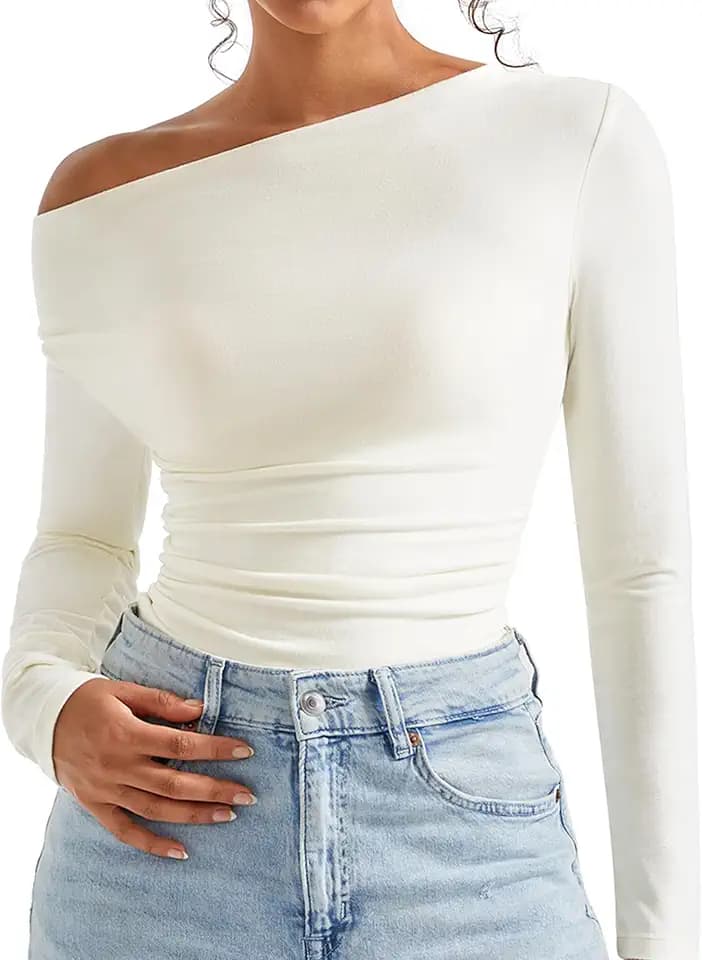 SUUKSESS Women Long Sleeve Off Shoulder Tops Trendy Cowl Neck Going Out Top