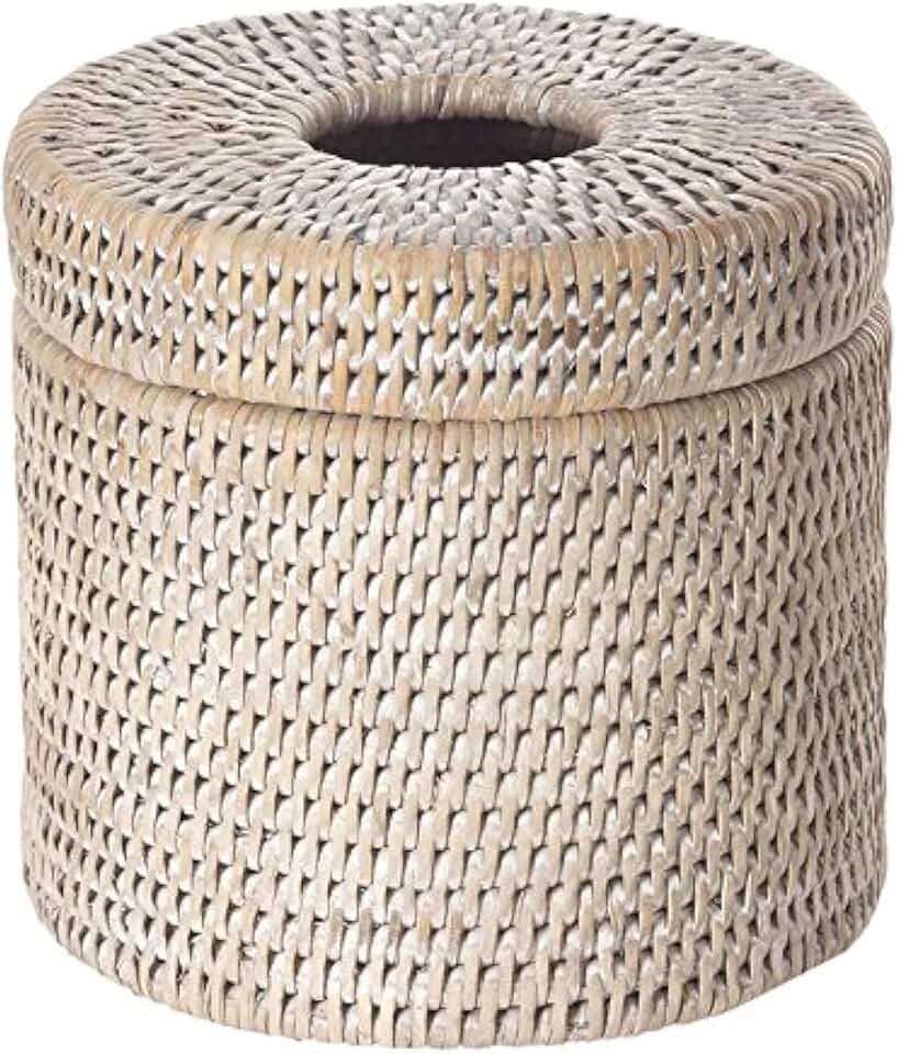 KOUBOO La Jolla Rattan Toilet Paper Holder with Lid, White Wash, Bathroom