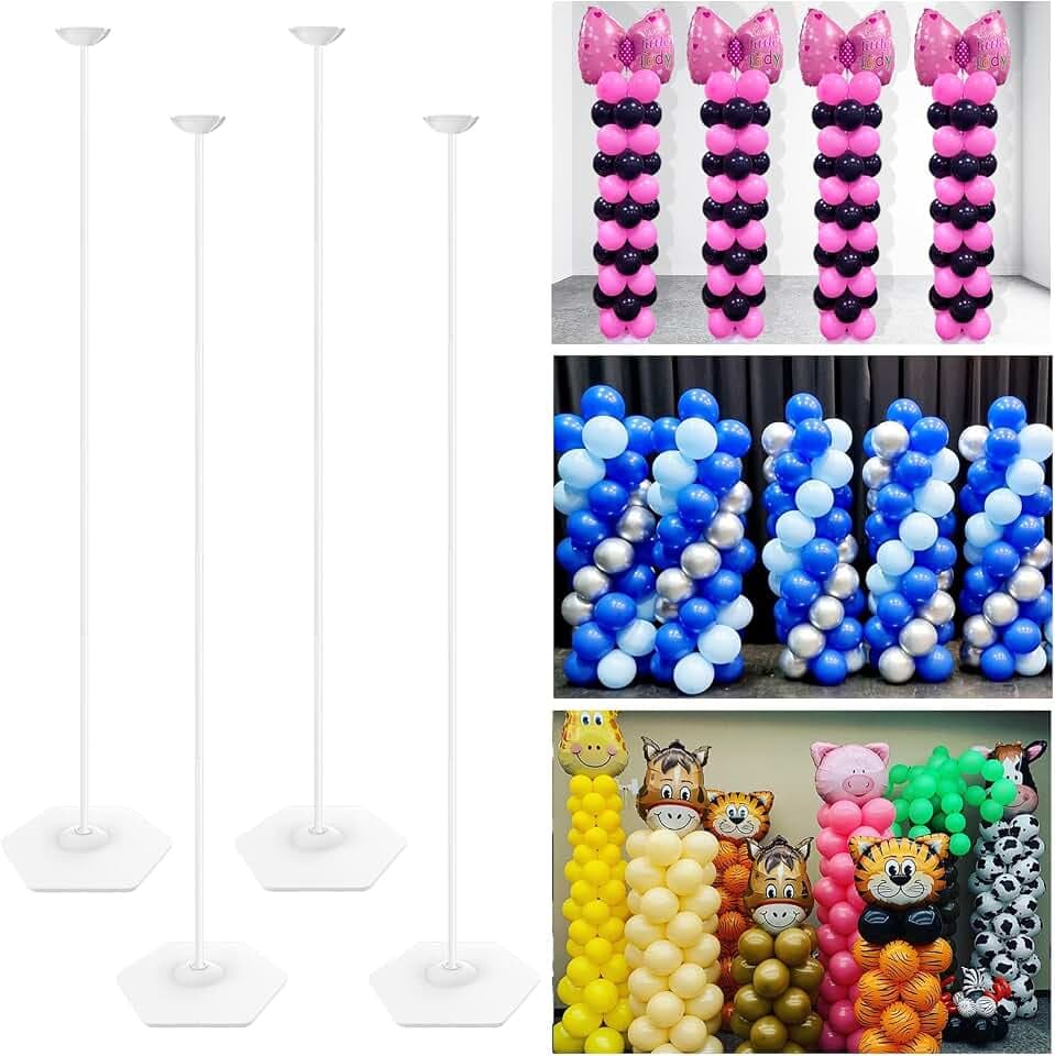 YALLOVE Heavy Duty Metall Ballon Ständer Set von 4, Höhe verstellbar von 40cm bis 3,2m, Gewindestange Design, freie Kombination von Mittelstück für Tisch und Säule