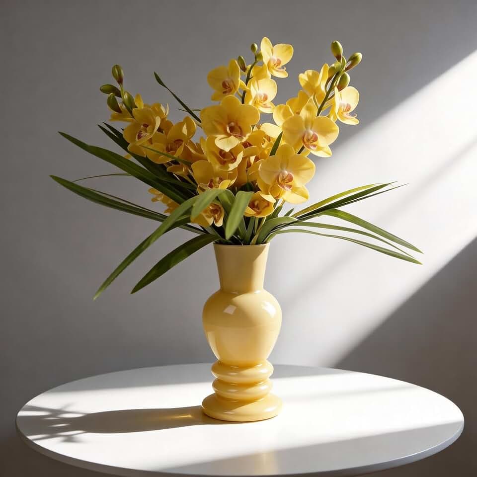 Beige Glass Vase, Unique Roman Column Pedestal Decorative Flower Vase for Table Centerpiece Home Living Room Shelf Mantel Decor