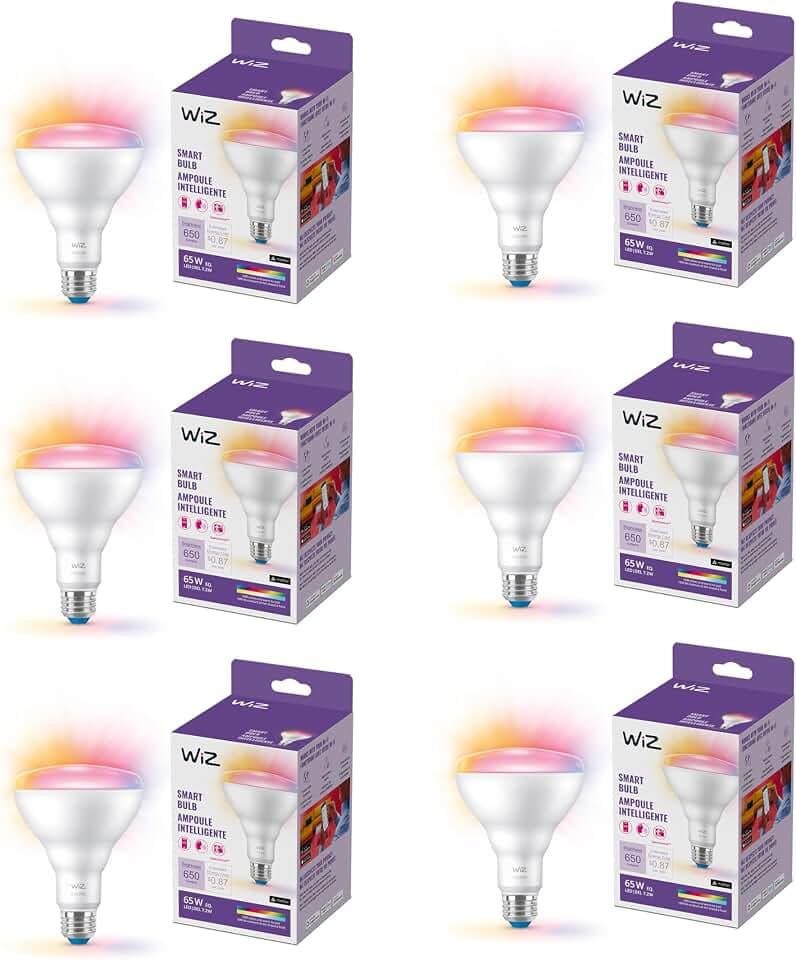 WiZ Connected 65W BR30 Color LED Smart Bulb - Pack of 6 - E26 - Indoor - Connects to Your Existing Wi-Fi - Control w/Voice or App + Activate w/Motion - Matter Compatible