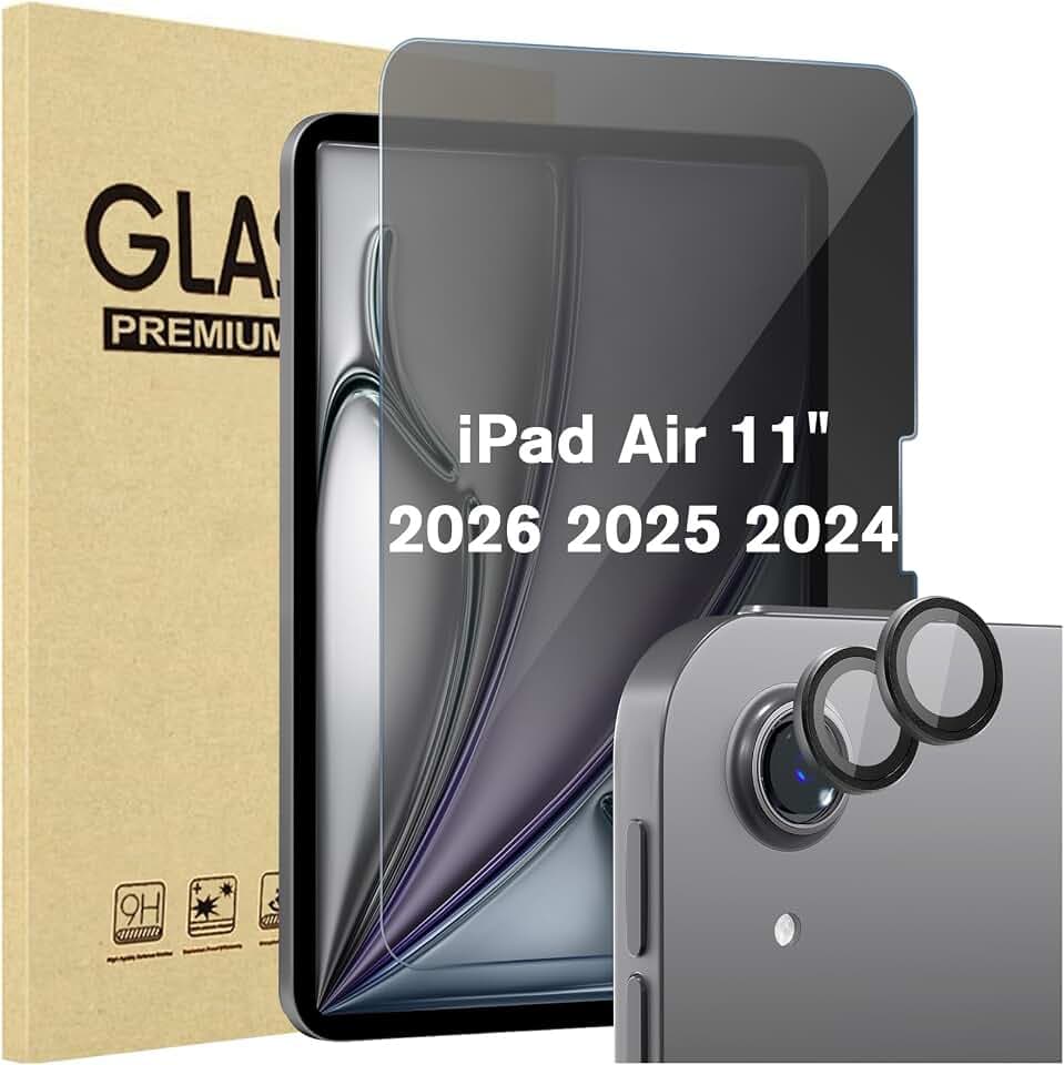 ProCase Sichtschutz Schutzfolie + 2 Pack Kamera-Objektivschutz für iPad Air 11 Zoll M4 2026/M3 2025/M2 2024, Privacy Schutzglas Anti-Spy Screen Protector Privat Blickschutzfolie für iPad Air 11" -Grau