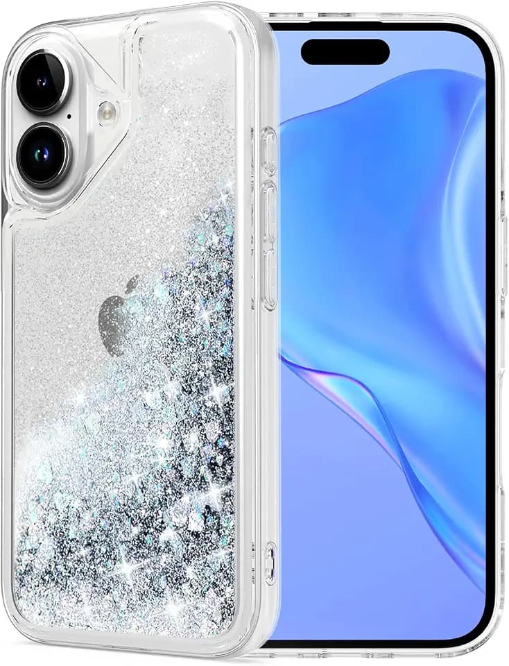 Glitter Floating Liquid Waterfall for iPhone 16 case,Silver