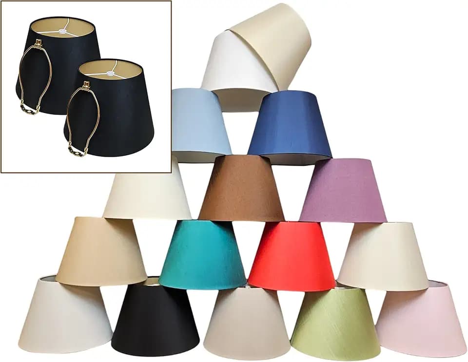 Royal Designs, Inc. Set of 2 Deep Empire Hardback Lamp Shade for Table Lamp, Silk Fabric, HB-646-13BLK-2, 8 x 13 x 9 in (Top x Bottom x Height), Black, Includes Set of 2 Lamp Harp Holders