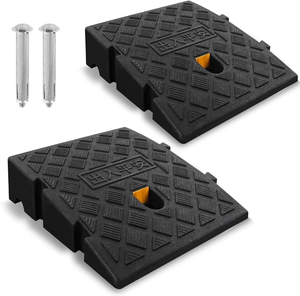 Bordsteinrampe 13cm Hoch im 2er Set,Rutschfeste Bordstein Auffahrhilfe für Rollstuhl,Mobilitätsscooter und Kinderwagen,Schwellenrampe aus Kunststoff mit reflektierenden Streifen