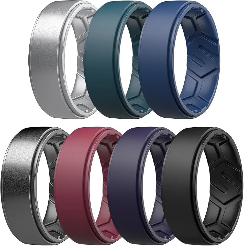 Egnaro Men's Breathable Silicone Rings: 4 Airflow Channels rubber wedding band - Sweat-Free Comfort - Multipack 1/4/7 for Gym & Outdoor