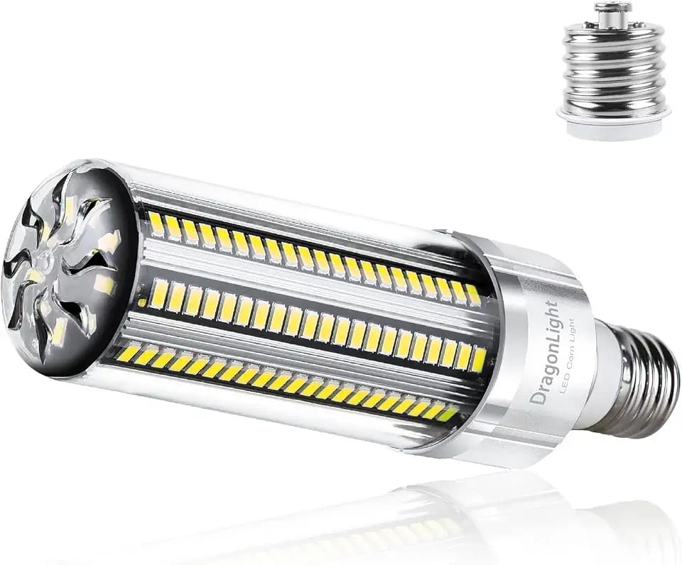 DragonLight 60W Superhelle Mais Licht LED Glühbirne(Ersetzt 400Watt) - E27 Edison LED Lampe mit E40 Adapter - 6000K Kaltweiß 7200Lumen für Großes Gebiet Beleuchtung - Garage Halle Lager Werkstatt