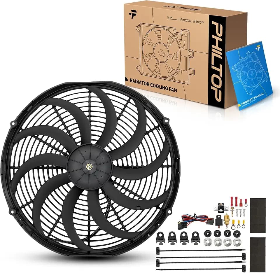 PHILTOP 16 inch Universal Electric Radiator Slim Push-Pull Fan 12V