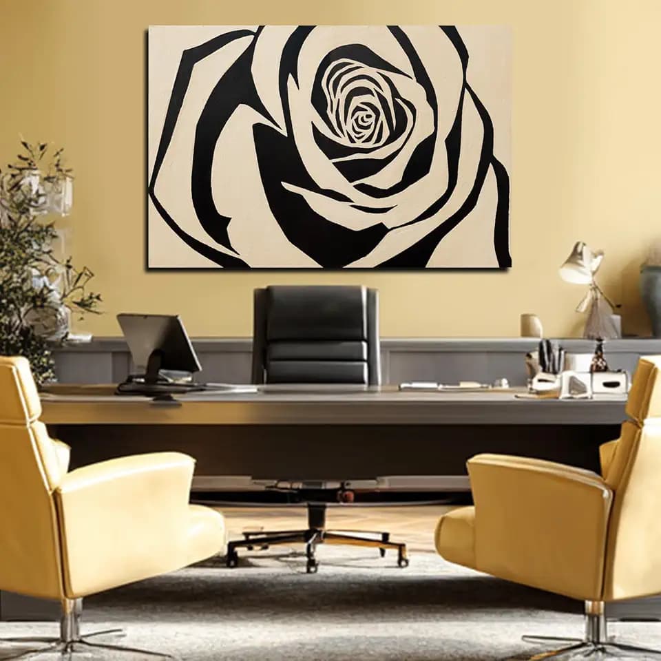 Beige Black Floral Wall Art Abstract Canvas Print Living Room 32x48 inch