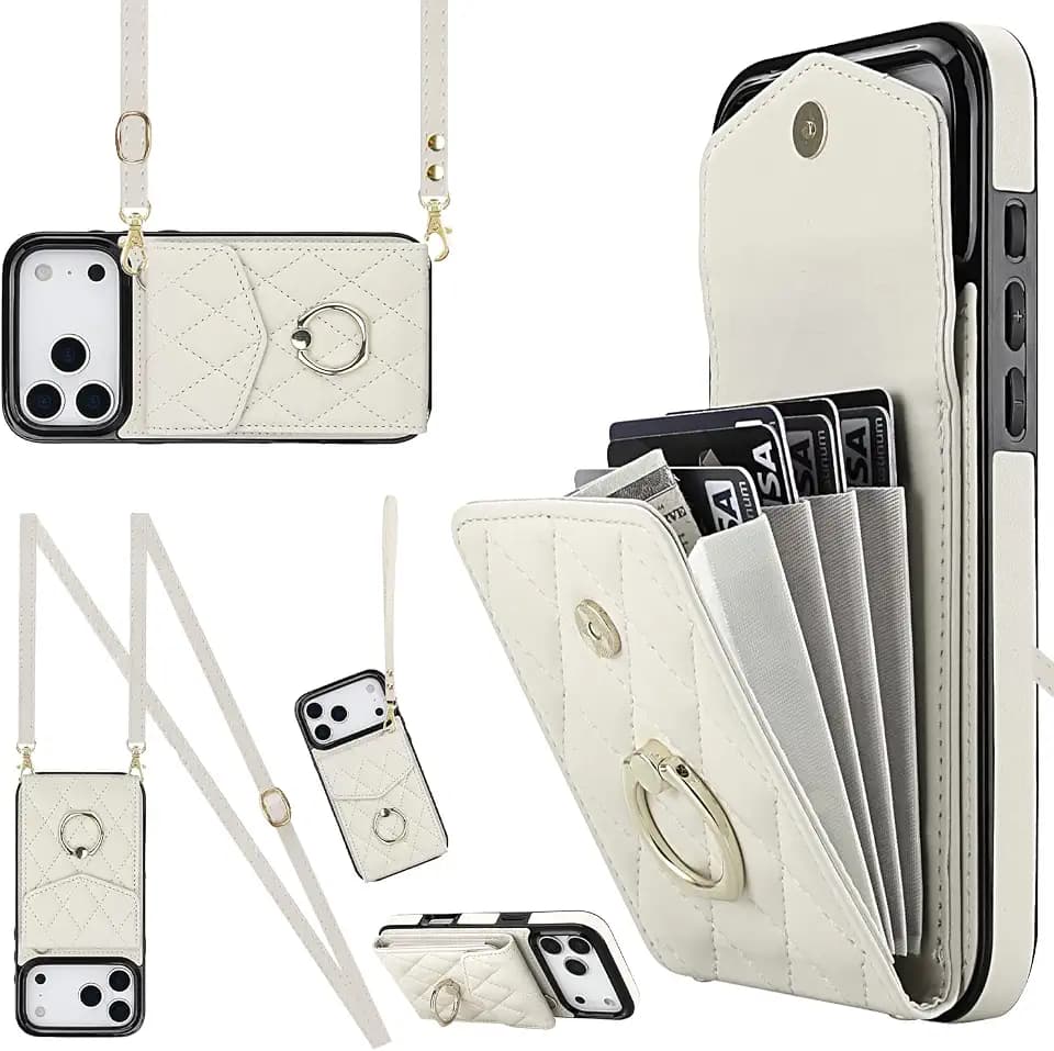 for Apple 17 Pro Max Wallet Case.Lanyard White