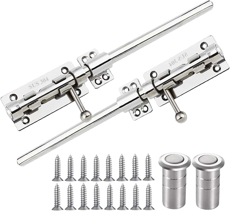 Heavy Duty Slide Bolt Gate Latch 304 Stainless Steel Barn Door Lock Outdoor Safety Barrel Bolt Latch for Wooden Gates Fences Sheds and Garages