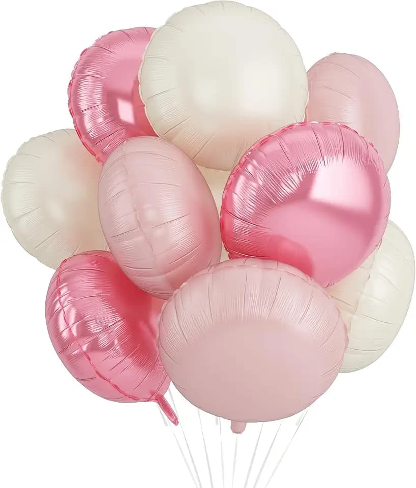 20PCS 18 Inch Round Foil Balloon, Retro Light Pink Cream White Round Shaped Balloons, Giant Round Aluminum Balloon For Birthday Party Wedding Baby Shower Bachelorette Celebration Anniversary Decor