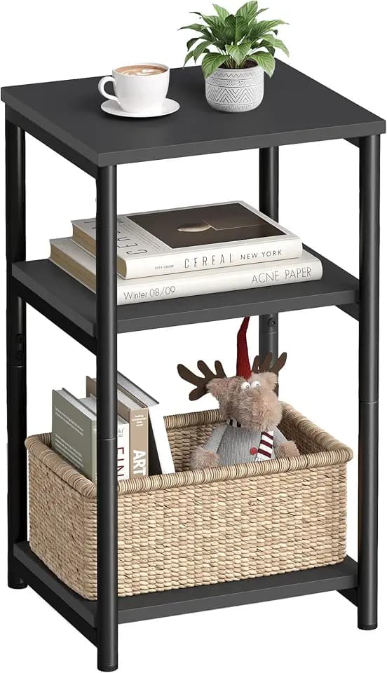 VASAGLE Side Table, Small End Table, Tall Nightstand, Steel Frame