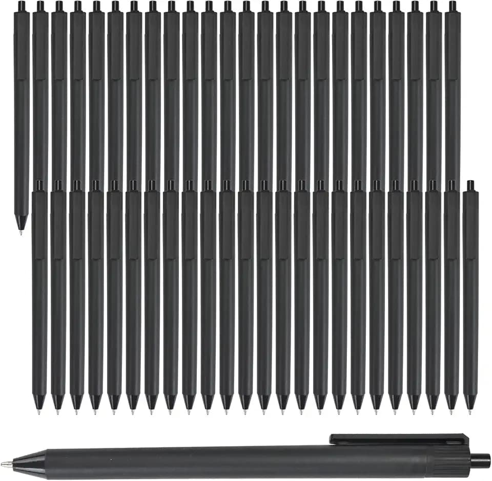50-pack, black ink pens, 1.0mm medium tip, bulk pens, premium ink, smooth writing, no ink bleed, retractable ballpoint pen.