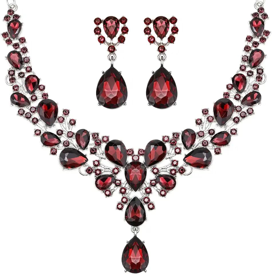 Hicarer Bridal Teardrop Cluster Crystal Jewelry Set Women