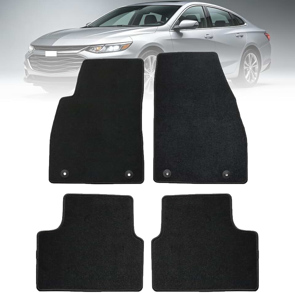 Mythoria 4PCS Custom Fit Car Floor Mats for Chevy Chevrolet Malibu 2016-2025 (Not for Malibu Limited), All-Weather Velour Carpet Floor Liners Full Set, Front+Rear with Anti-Slip Retention Clips, Black