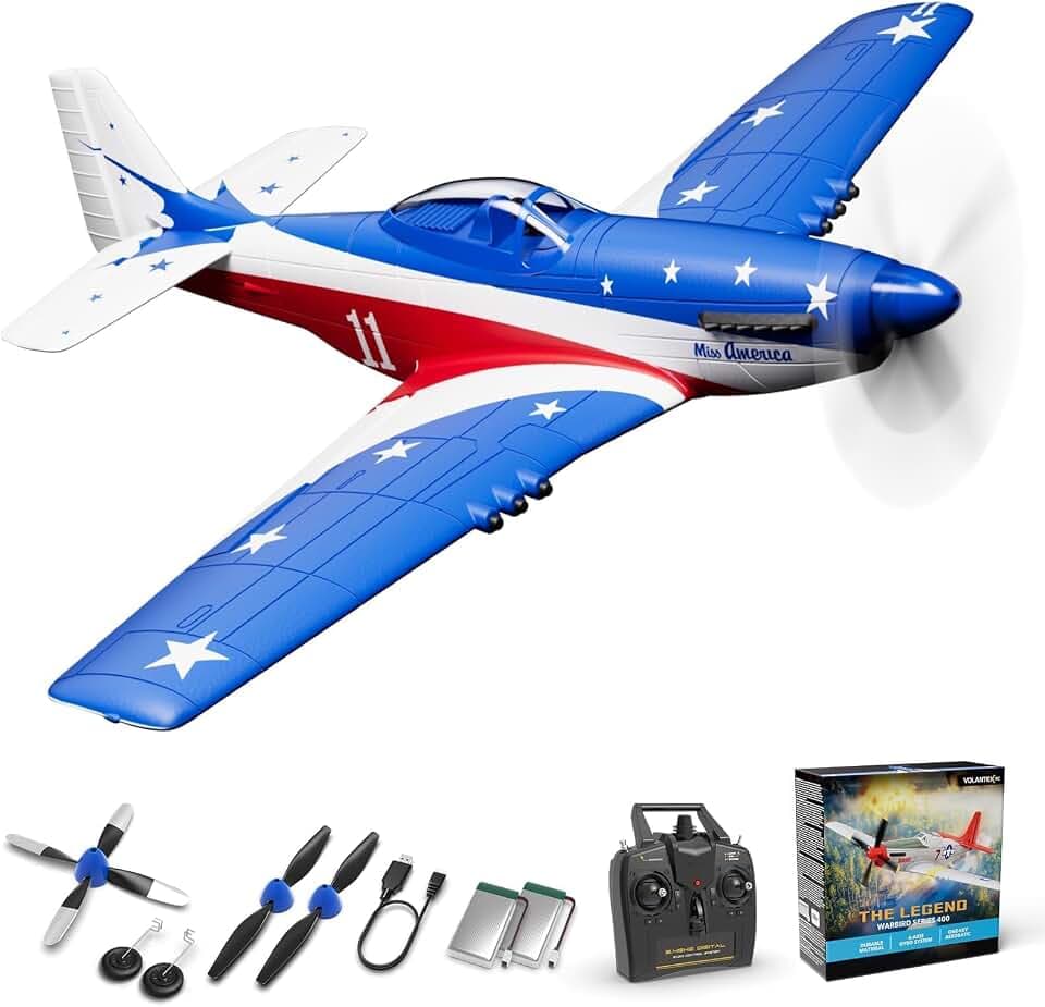 VOLANTEXRC Ferngesteuertes Flugzeug, 4 Kanäle P51d Mustang mit Gyroskopen, Rudern, Kunstflug, 3 Flugmodi für Erwachsene, Kinder und Anfänger