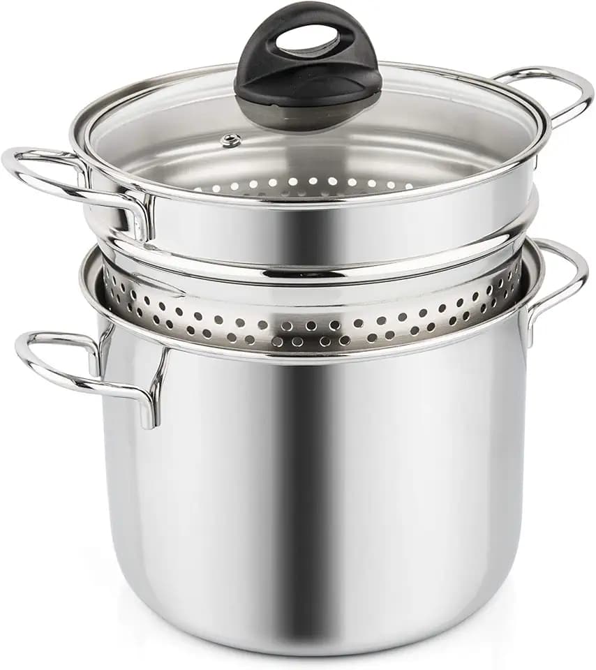 Barazzoni Spaghettitopf mit Korb, Ø 18 cm, Fassungsvermögen 3,1 l, Edelstahl 18/10. Auch für Induktion geeignet, Made in Italy.