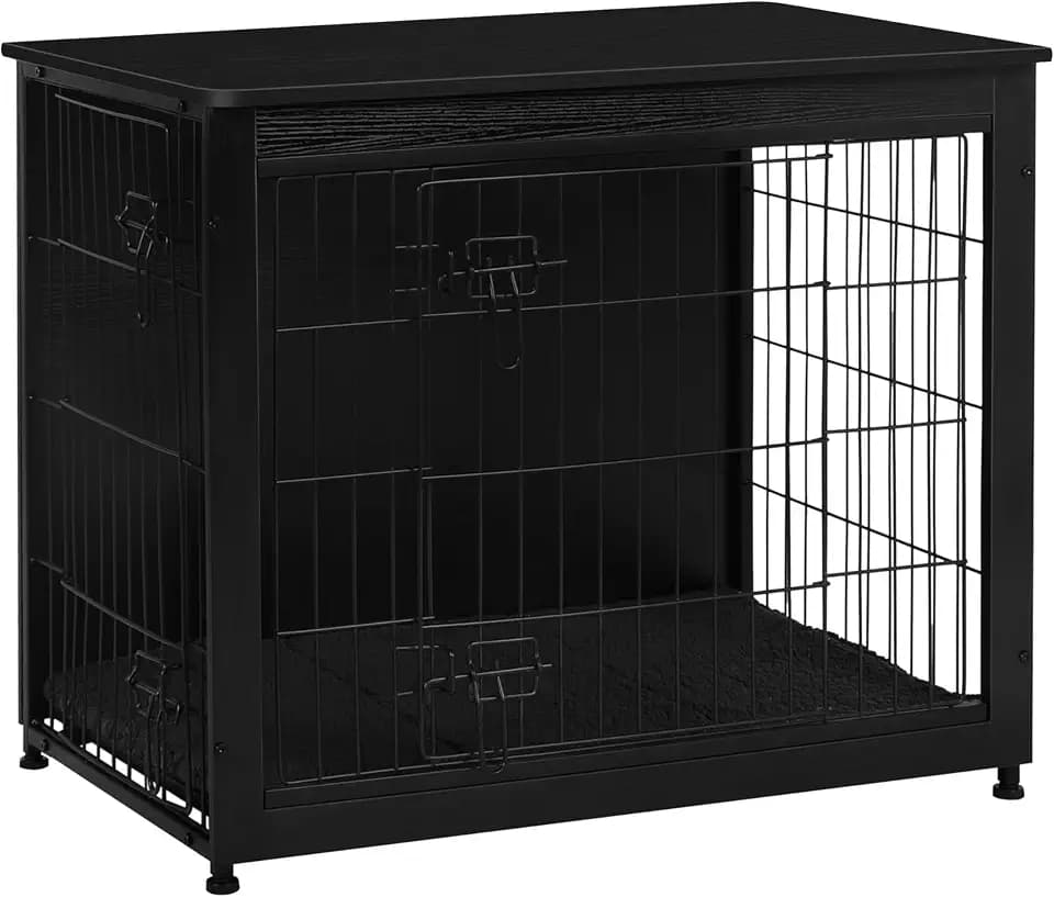 DWANTON 32.5" Dog Crate Furniture with Cushion, Wooden Kennel Table Indoor