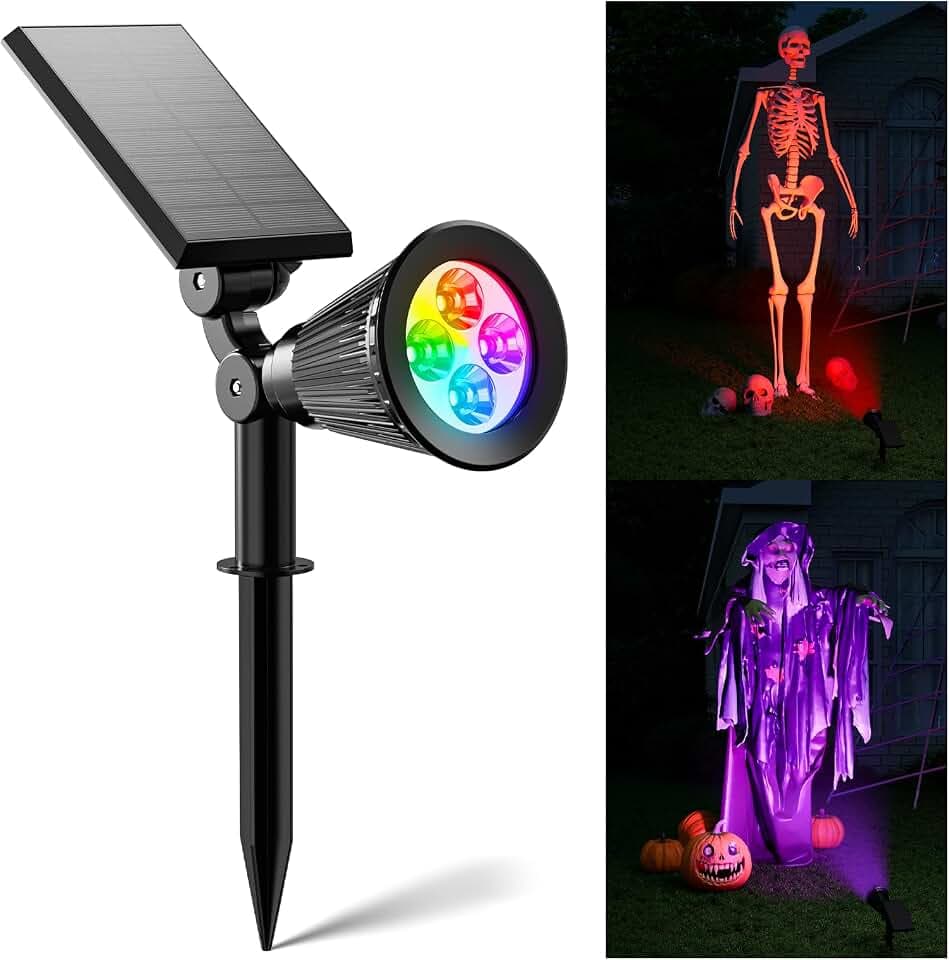 FALOVE Color Change Solar Spot Light Outdoor Waterproof RGB Halloween Decor