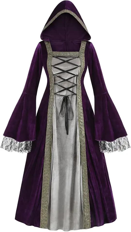 Colorful House Women Hooded Medieval Renaissance Dress Halloween for Adult