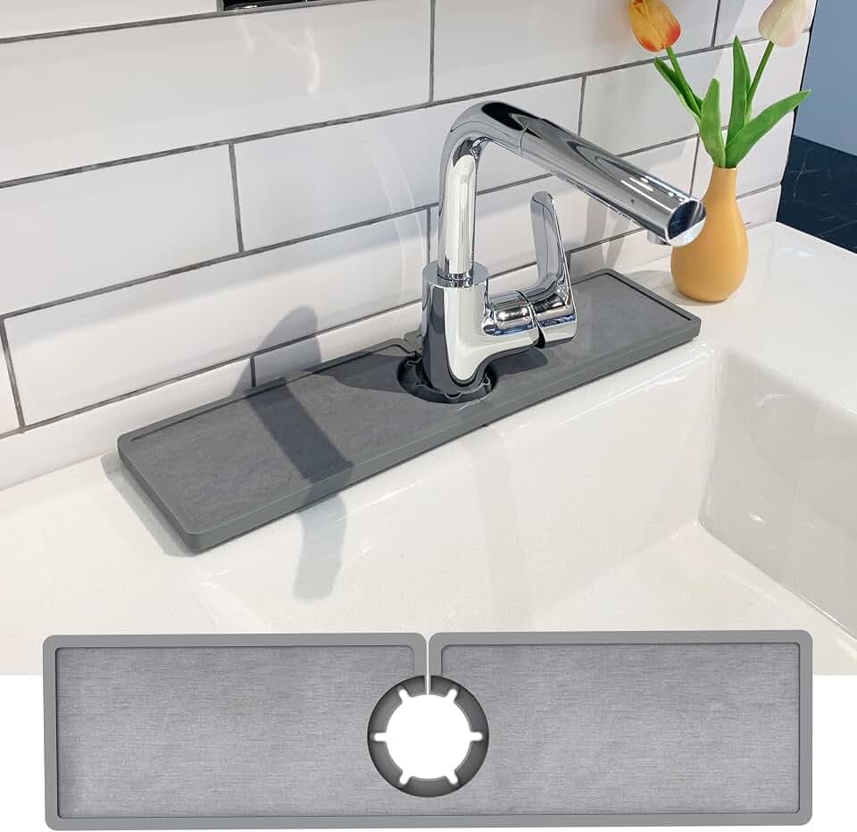 Gosmol Faucet Mat for Kitchen Sink - Sink Splash Guard Behind Faucet Grey
