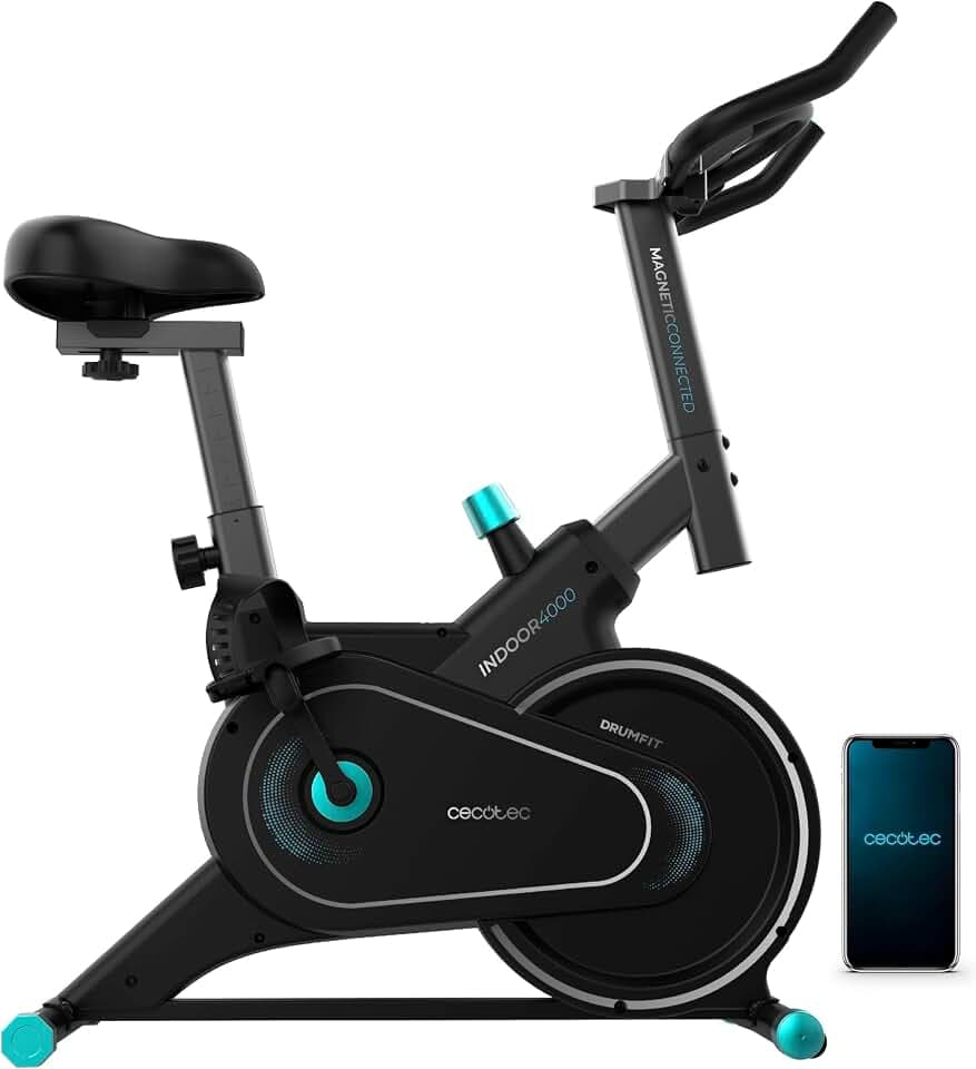 Cecotec Heimtrainer Fahrrad Drumfit Indoor 4000 Magnetic Connected. MagnetSystem, Kinomap App, 4 kg Schwungrad, manueller Widerstand, Tablet-Halter, Transportrollen, leise, max 120 kg, für Zuhause