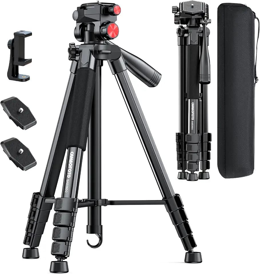 CAMBOFOTO 72" Camera Tripod for DSLR & Phone, Travel Tripod with Phone Clip